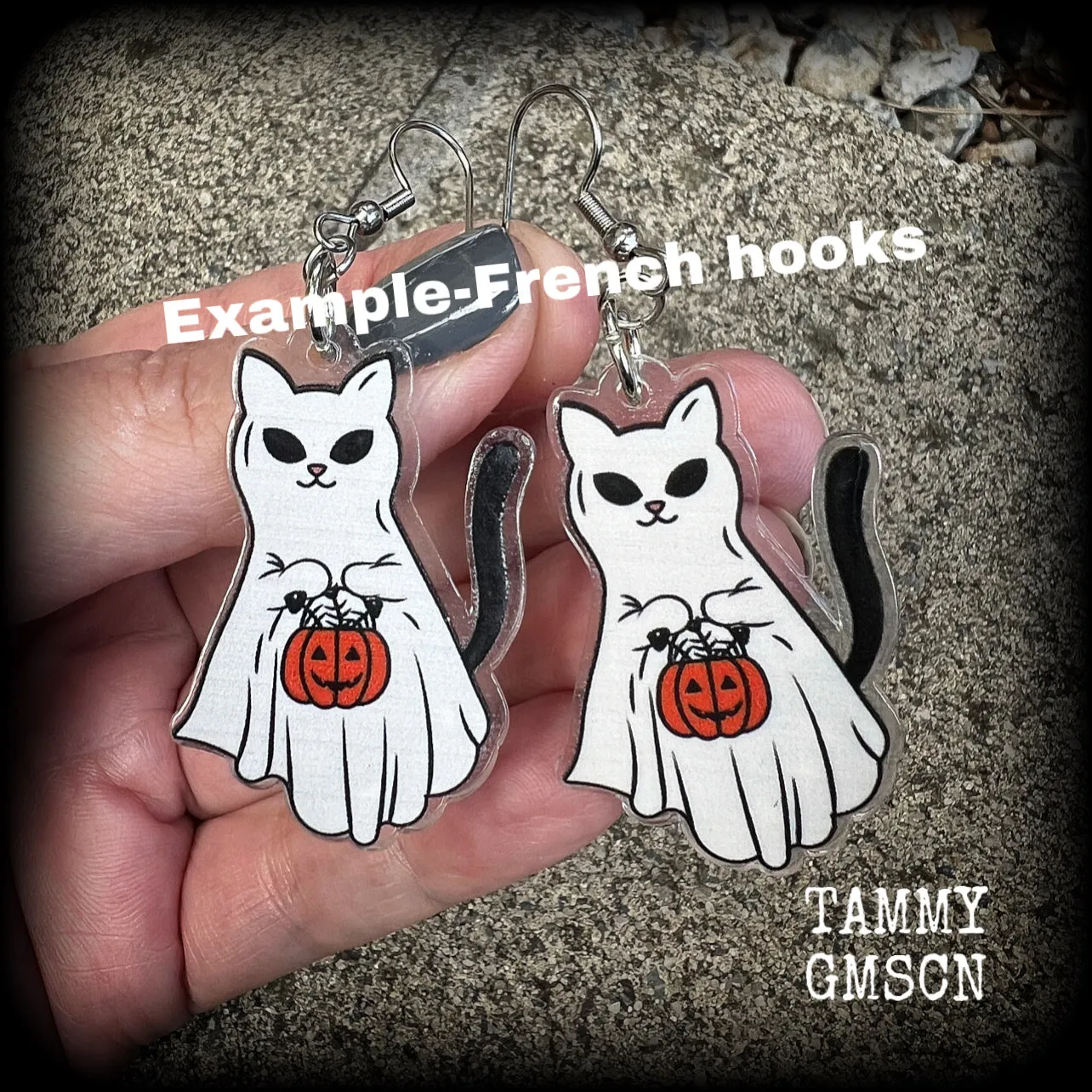 Ghost cat and jack o’ lantern earrings-Trick or treat halloween earrings
