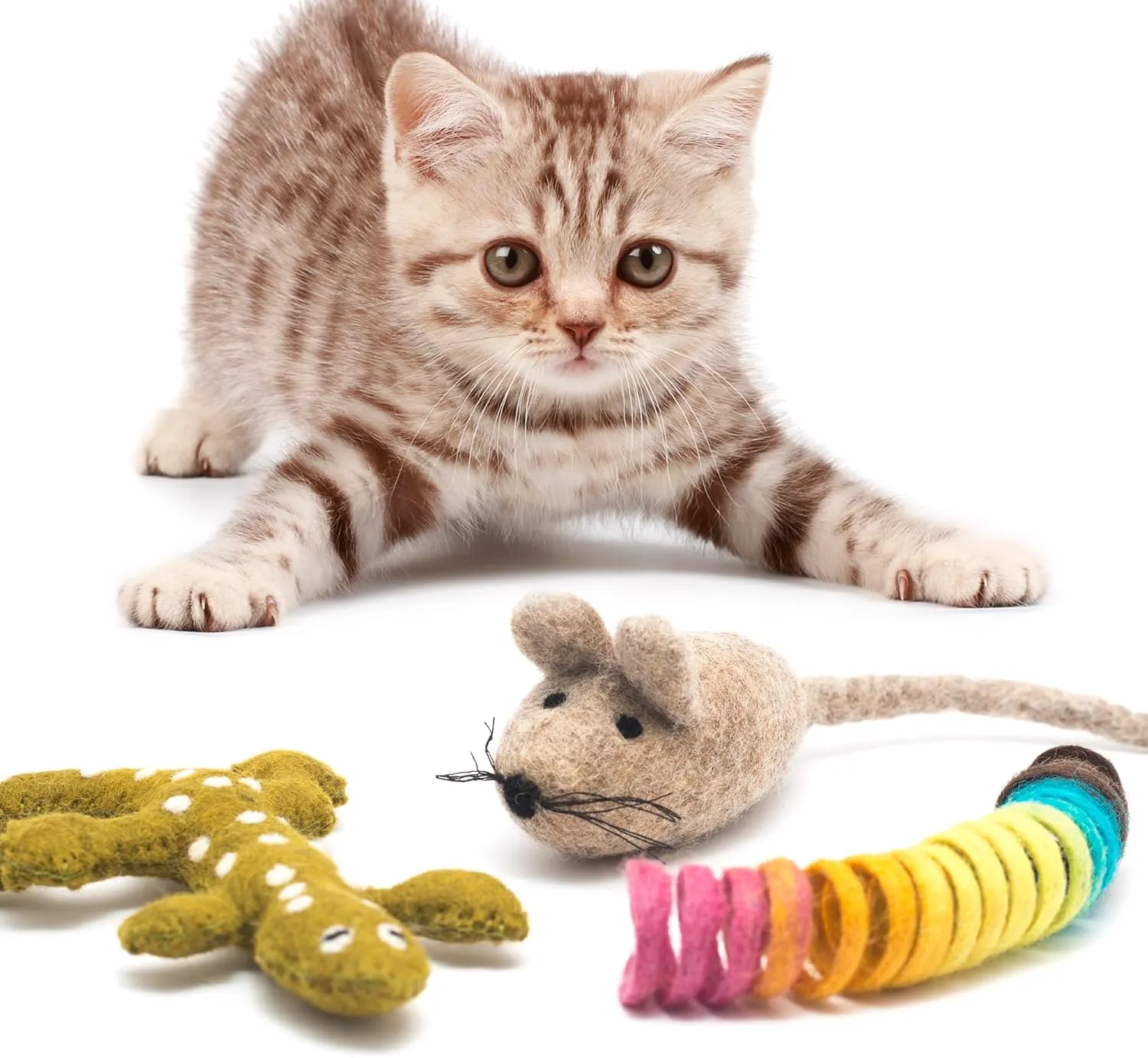 Glaciart One Wool Cat Toy Set with Catnip | Cute Cat Toy for Interaction & Boredom Relief, Encourages to Exercise, Explore & Play | Filled w/Organic Catnip to Help Sooth or Reduce Anxiety