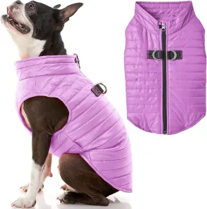 Gooby Puffer Vest Dog Jacket - Purple, Medium - Ultra Thin Zip Up Wind Breaker with Dual D Ring Leash - Water Resistant Small Dog Sweater Coat - Dog Clothes for Small Dogs Boy or Medium Dogs, (18")