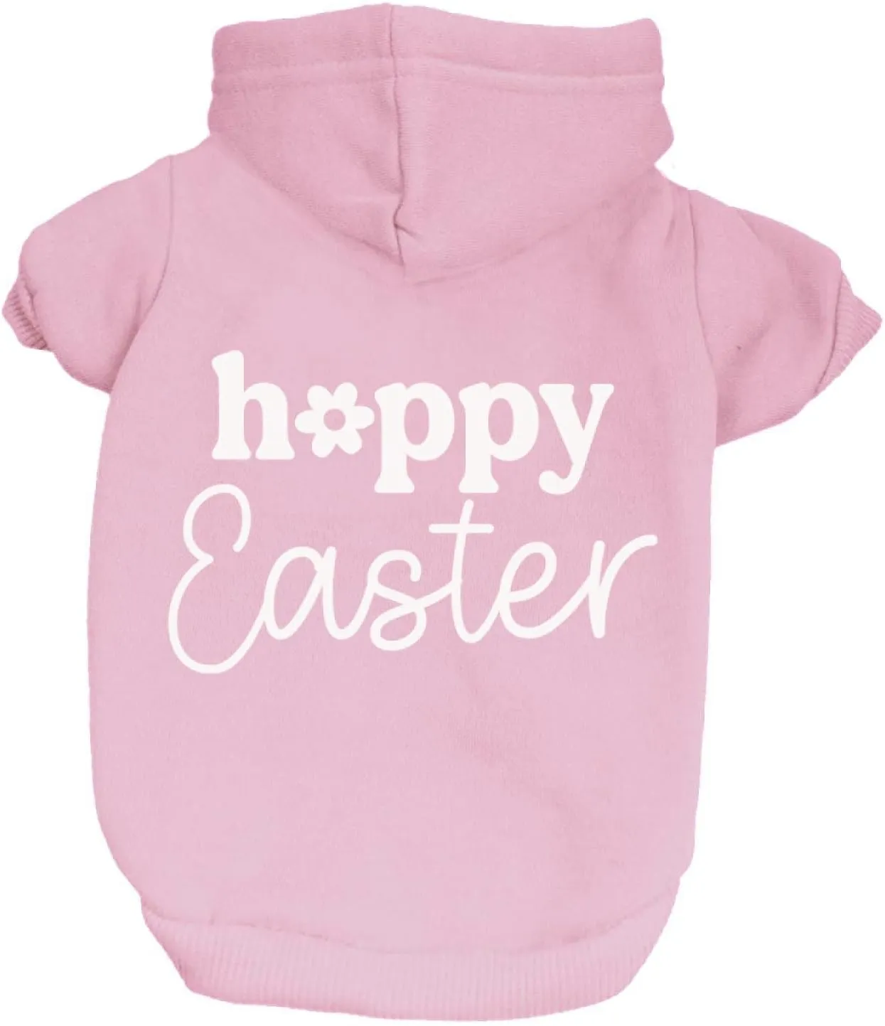 Happy Easter Dog Hoodie Fleece Lined Pullover Sweatshirt with Leash Hole (Baby Pink, 3X-Large 1217)