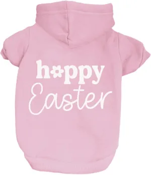 Happy Easter Dog Hoodie Fleece Lined Pullover Sweatshirt with Leash Hole (Baby Pink, 3X-Large 1217)