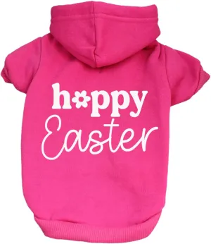 Happy Easter Dog Hoodie Fleece Lined Pullover Sweatshirt with Leash Hole (Hot Pink, 3X-Large 1217)