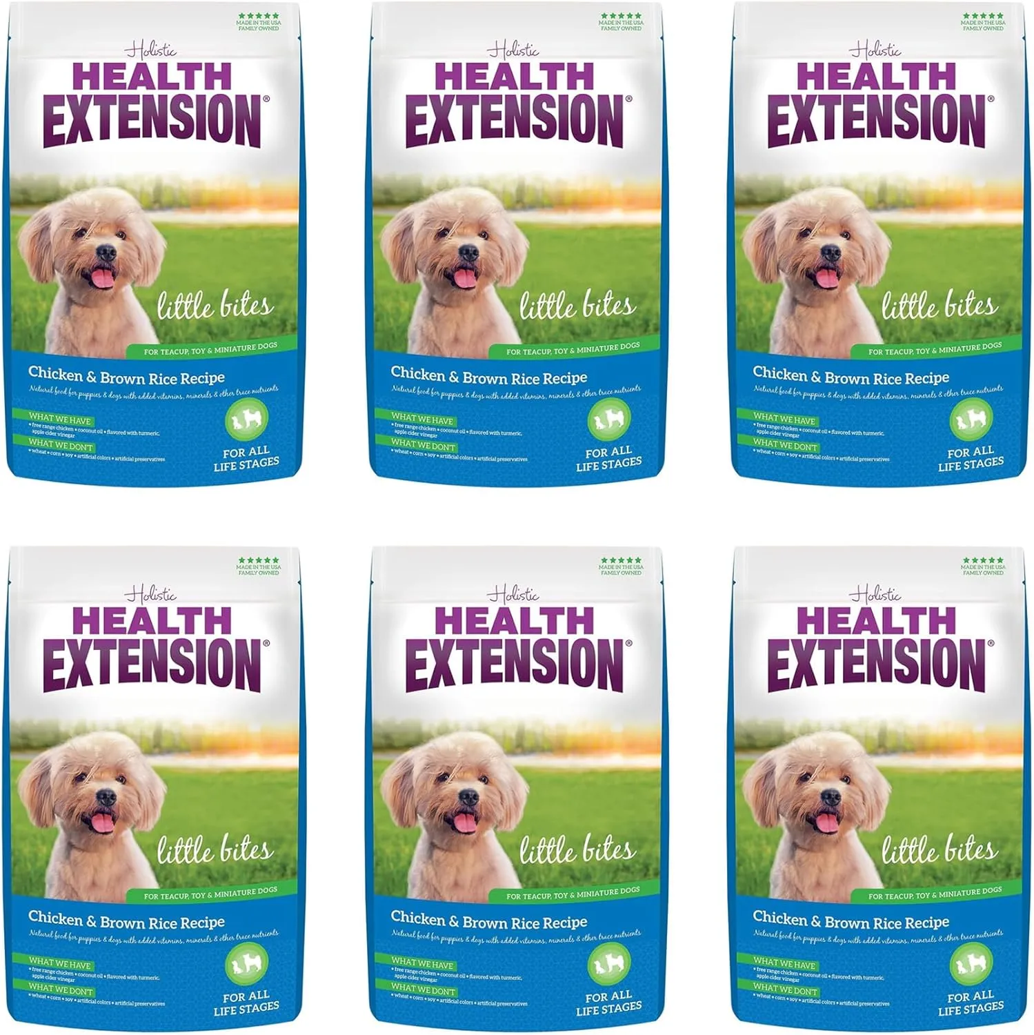 Health Extension Little Bites Chicken & Brown Rice Dry Dog Food (1 lb / 0.45 kg) - Natural with Probiotics and Superfoods for Teacup, Toy & Small Breeds (Pack of 6)