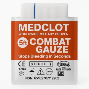 Hemostatic Gauze First Aid - Combat Gauze Hemostatic Dressing - Stops Bleeding Fast with 100% Kaolin Formula - for Emergency Survival Kit, Doomsday Prepping Supplies & More - 3 x 5