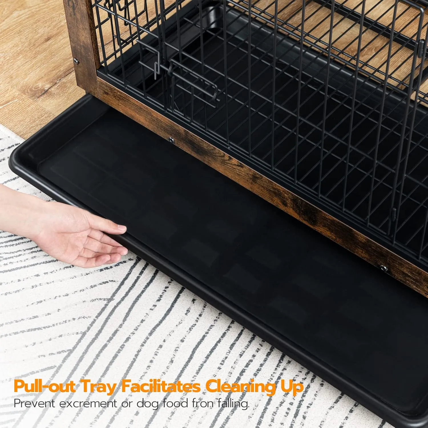 HOOBRO Dog Crate Furniture, 32.5" Medium Dog Kennel Indoor, Wooden Cage with Pull-Out Tray, Double Doors Pet House Side End Table for Medium/Small Dogs, Rustic Brown BF802GW03G1