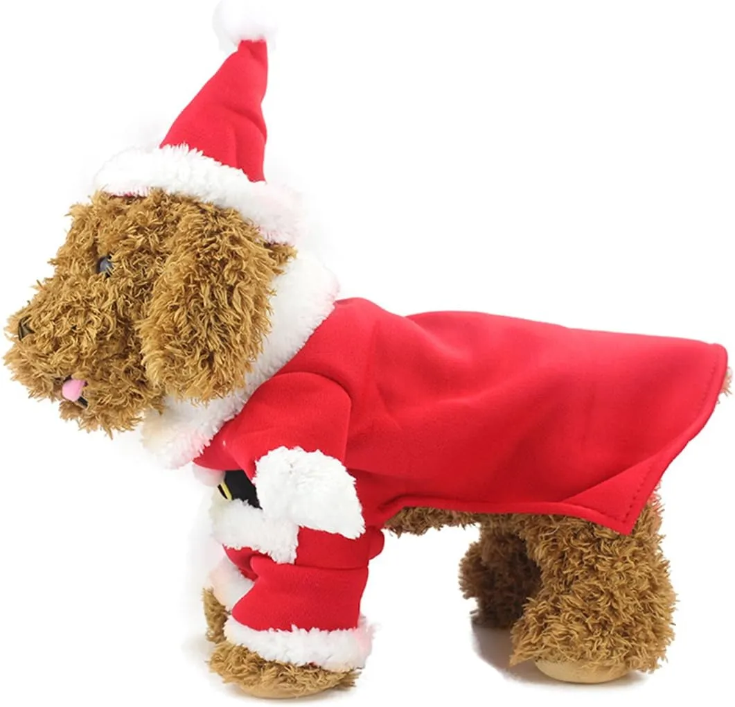 Idepet Santa Dog Costumes, Christmas Pet Clothes Winter Hoodie Coat for Chihuahua Yorkshire Poodle (XS)