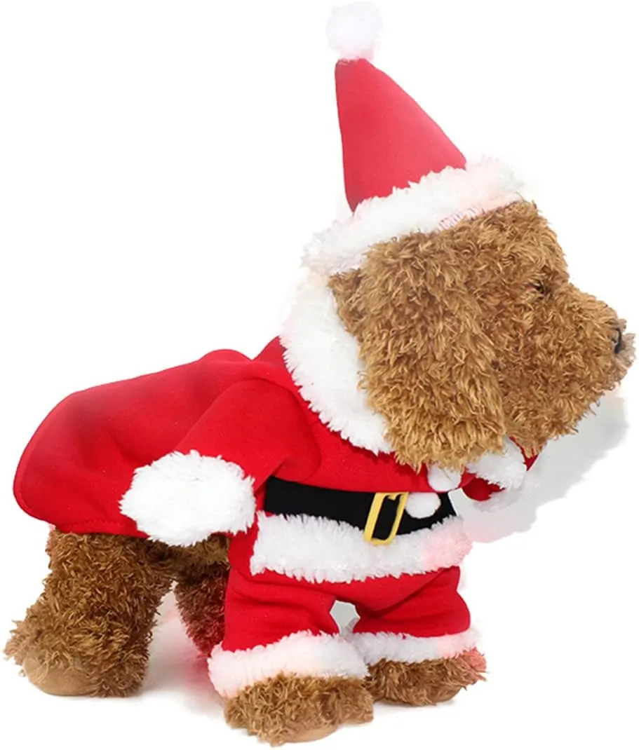 Idepet Santa Dog Costumes, Christmas Pet Clothes Winter Hoodie Coat for Chihuahua Yorkshire Poodle (XS)