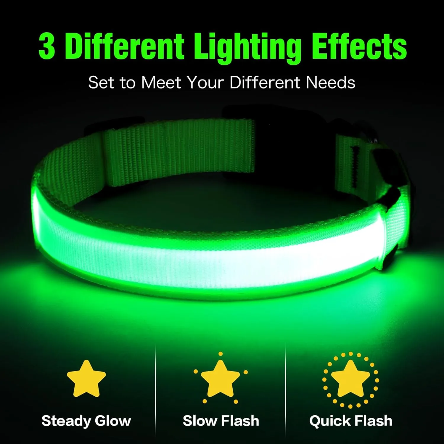 Illumifun LED Dog Collar, USB Rechargeable Light Up Dog Collar Glow in The Dark (Green, Medium)
