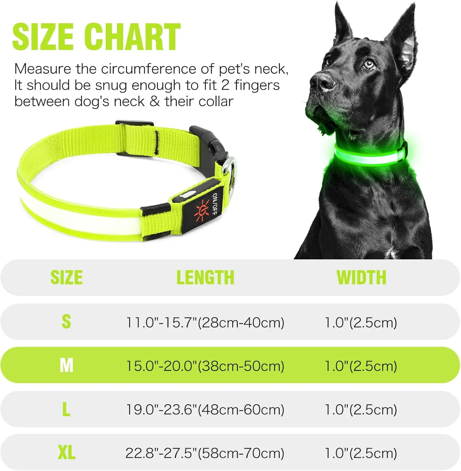 Illumifun LED Dog Collar, USB Rechargeable Light Up Dog Collar Glow in The Dark (Green, Medium)