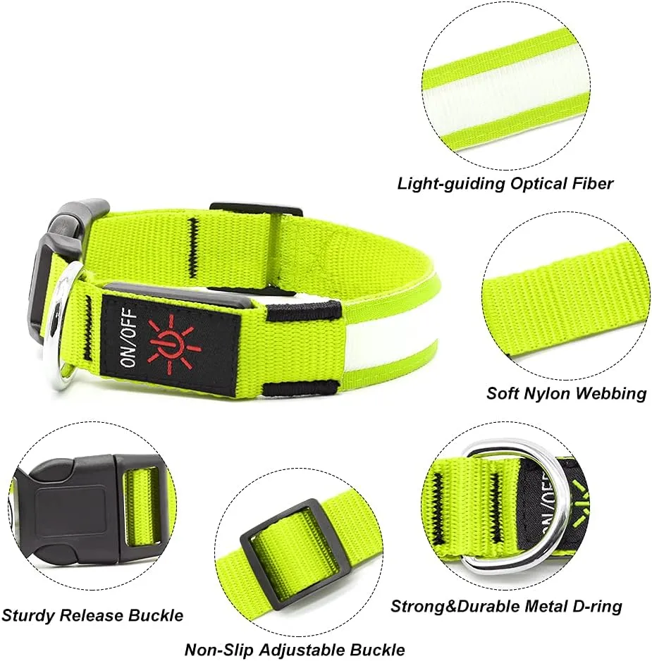Illumifun LED Dog Collar, USB Rechargeable Light Up Dog Collar Glow in The Dark (Green, Medium)