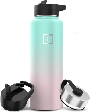 IRON FLASK Camping & Hiking Hydration Flask with 3 Lids - Stainless Steel, Double Walled & Vacuum Insulated Water Bottle - Leak Proof & BPA Free (Bubble Gum, Straw - 40 oz)