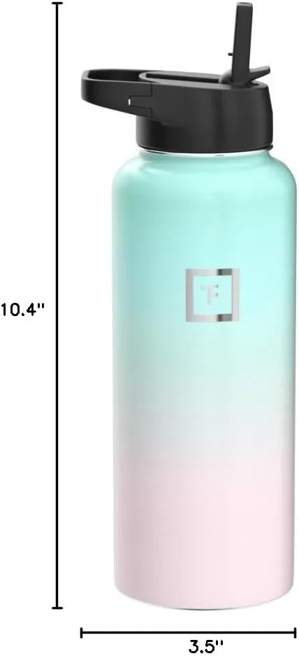 IRON FLASK Camping & Hiking Hydration Flask with 3 Lids - Stainless Steel, Double Walled & Vacuum Insulated Water Bottle - Leak Proof & BPA Free (Bubble Gum, Straw - 40 oz)