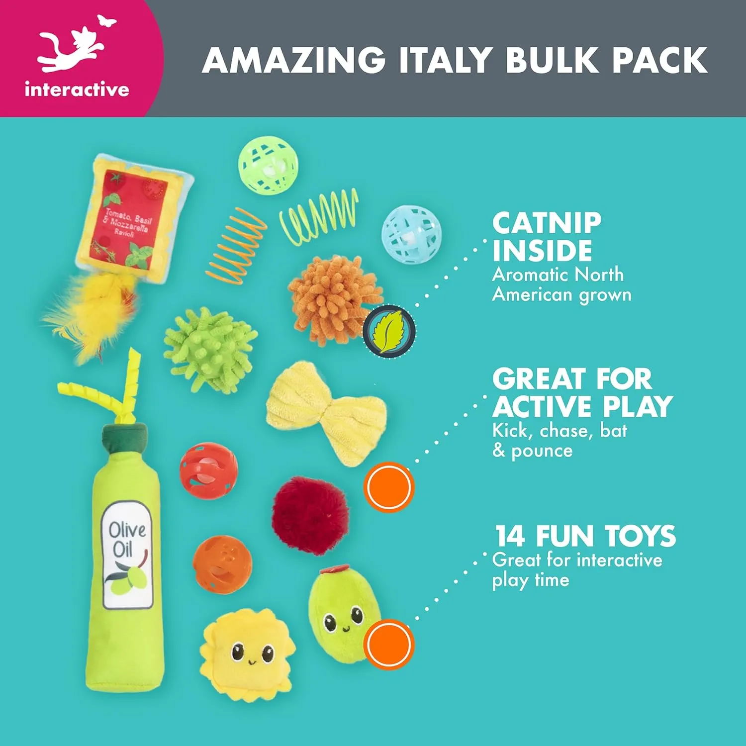 Italy Bulk Cat Toys, Catnip and Interactive Toys- 14pcs