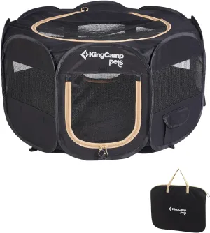 KingCamp Dog Playpen, Portable Foldable Cat Kitten Puppy Tent Crates 29"/36"/50" Pop Up Pet Playpen with Zippered Bottom & Cover for Indoor Outdoor Use (X-Large, Jet Black)