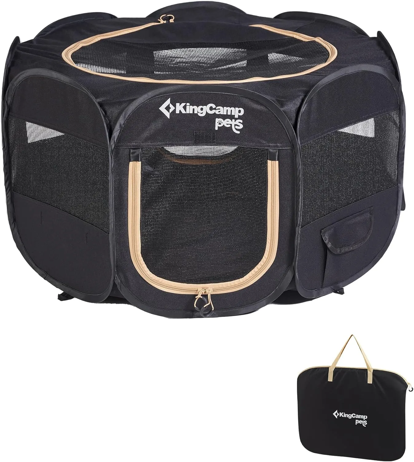 KingCamp Dog Playpen, Portable Foldable Cat Kitten Puppy Tent Crates 29"/36"/50" Pop Up Pet Playpen with Zippered Bottom & Cover for Indoor Outdoor Use (X-Large, Jet Black)