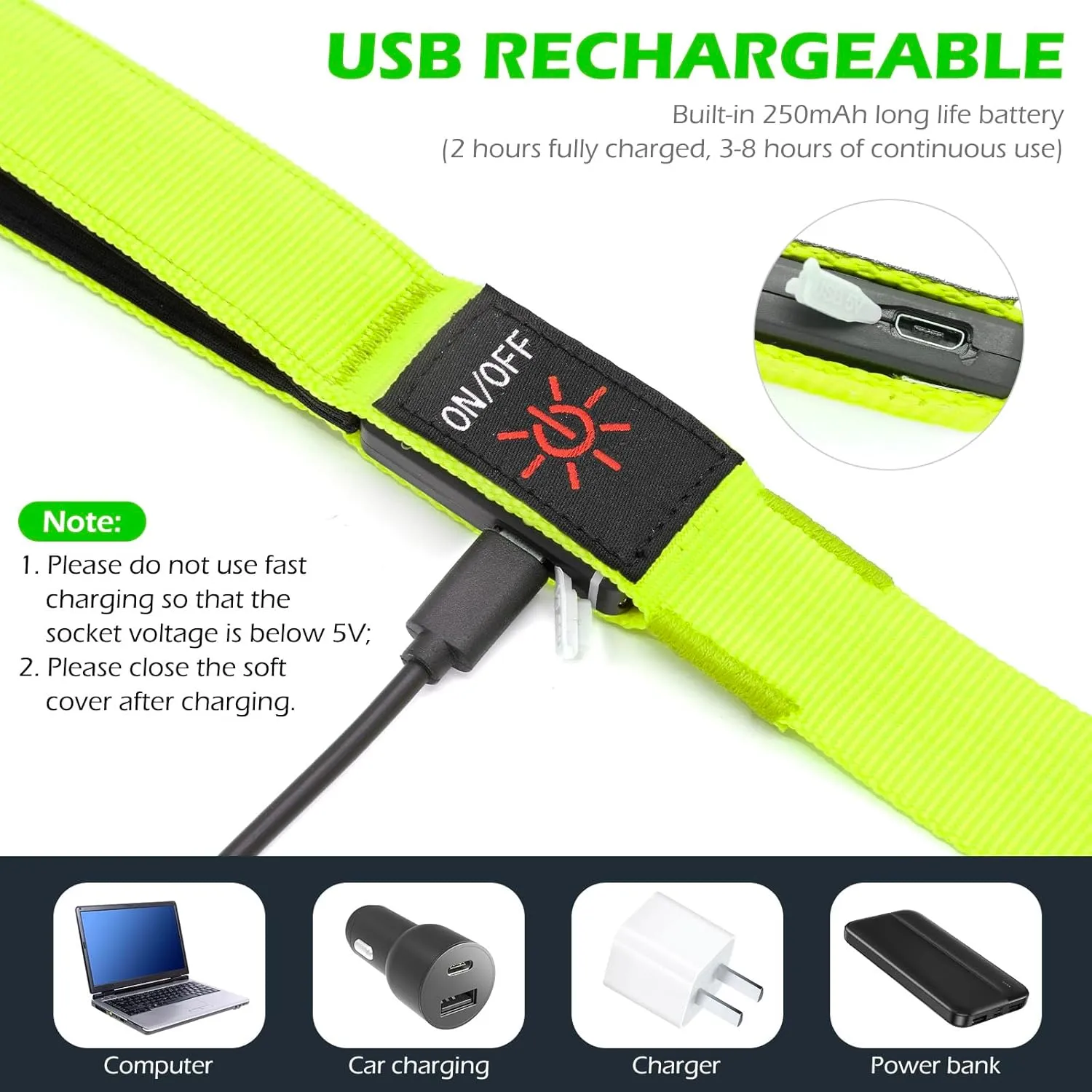 LED Dog Leash Light Up 4 Feet Micro USB Rechargeable Nylon Webbing Glow Safety Standard by Bpawser (Green)
