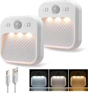 Led Night Light with Motion Detector 2 Pack, Cabinet Light Dimmable with Timer Function, Staircase Lighting 3 Color Temperature 3000/4500/6000K, Hallway Light Rechargeable 600mAh for Children's Room