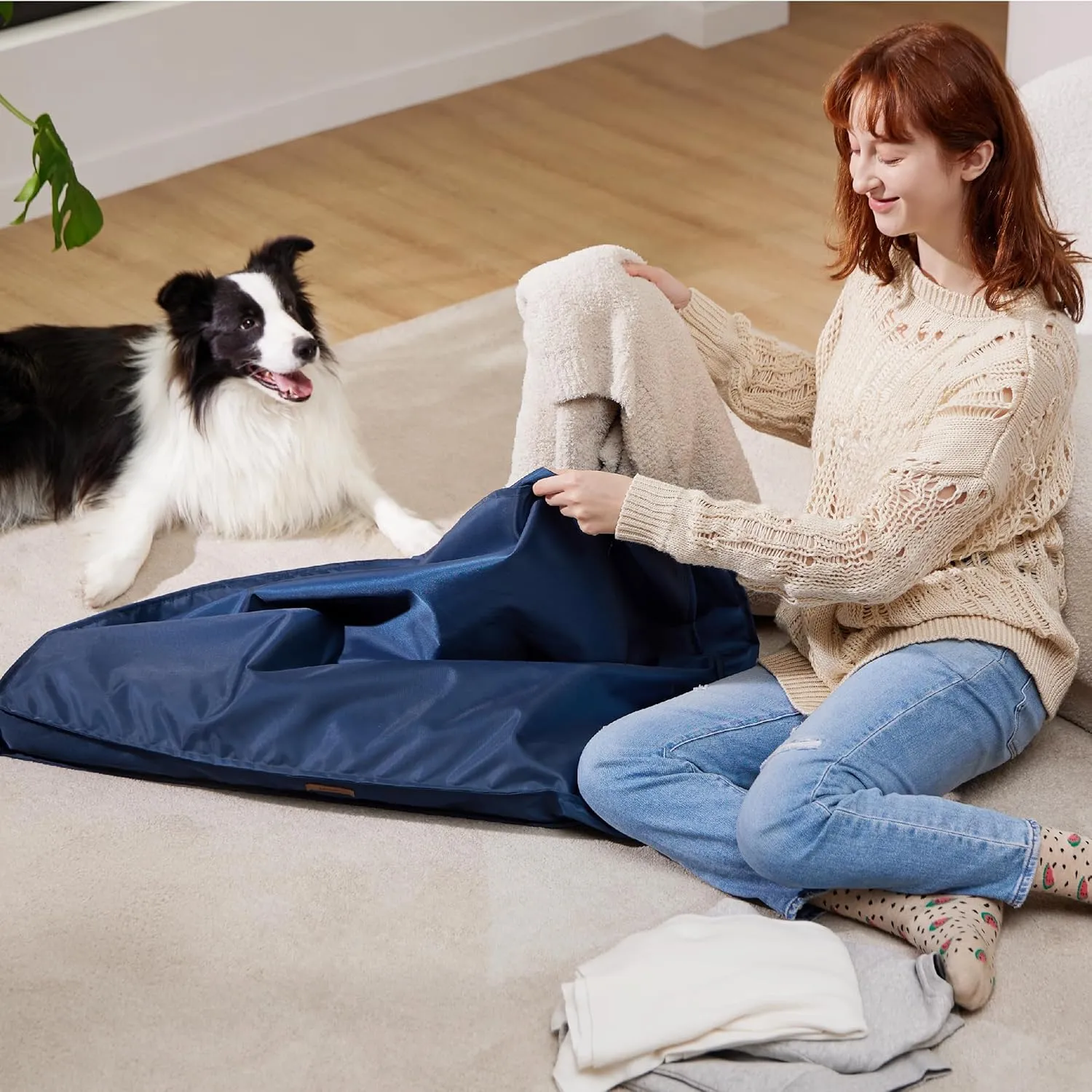 Lesure Waterproof Dog Bed Cover Replacement Washable - XL Size for Pet Mat 44x32x3 Inches, Navy