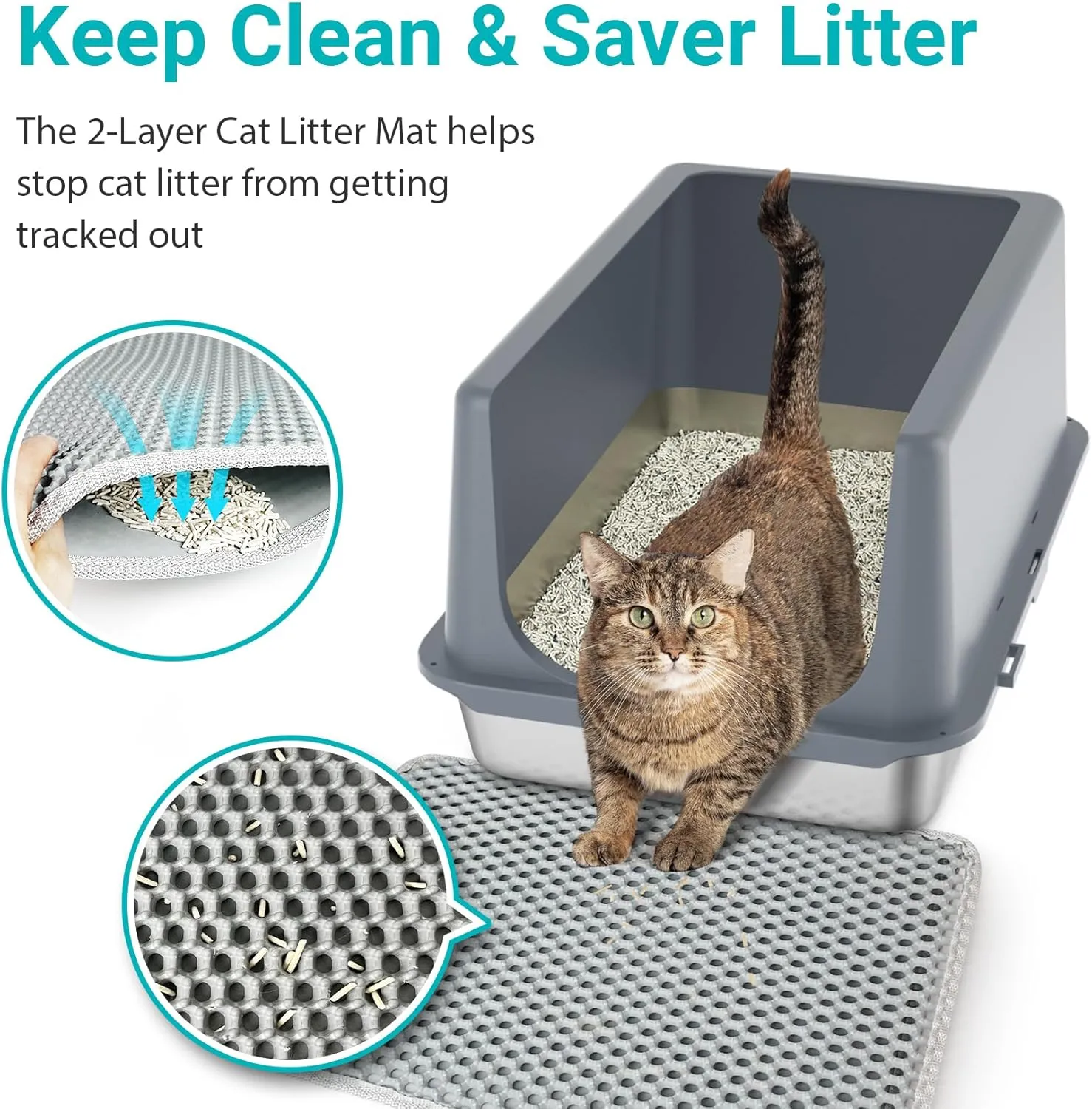 LIHONG Stainless Steel Litter Box with Lid, XL Metal Cat Litter Pan, Non-Sticky Large Kitty Box, Anti-Leakage, 23.5" X 15.6" X 12"