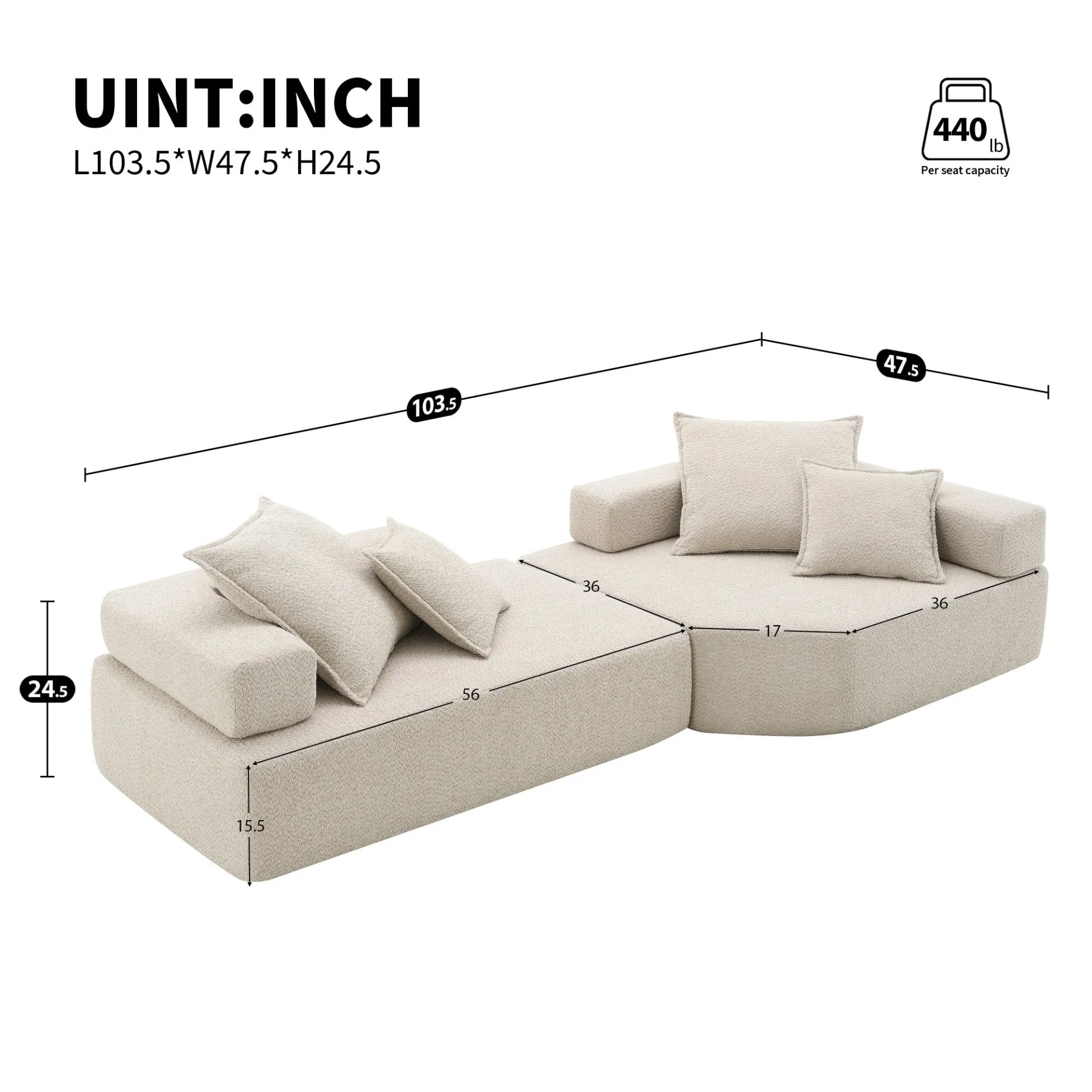 Lueur Oversized Modular 2 Pc Sectional Sofa