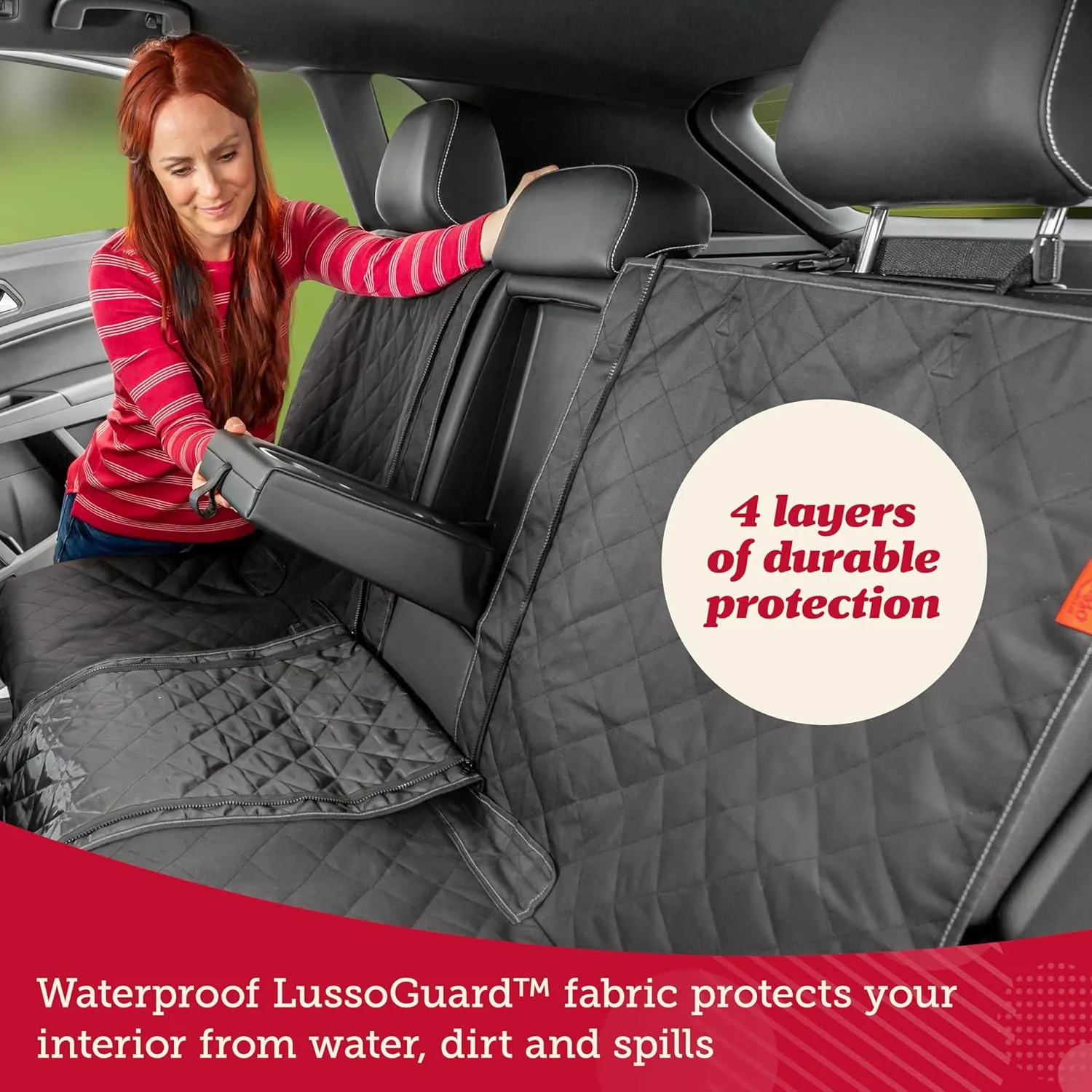 Lusso Gear Dog Car Seat Cover - Waterproof, Non-Slip Back Seat Protector - Tan Pet Liner for SUV & Truck - Backseat Cover for Dogs
