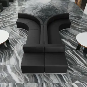 Luxury Modern Italian Large Black Leather Reception Sofa 8 Pieces