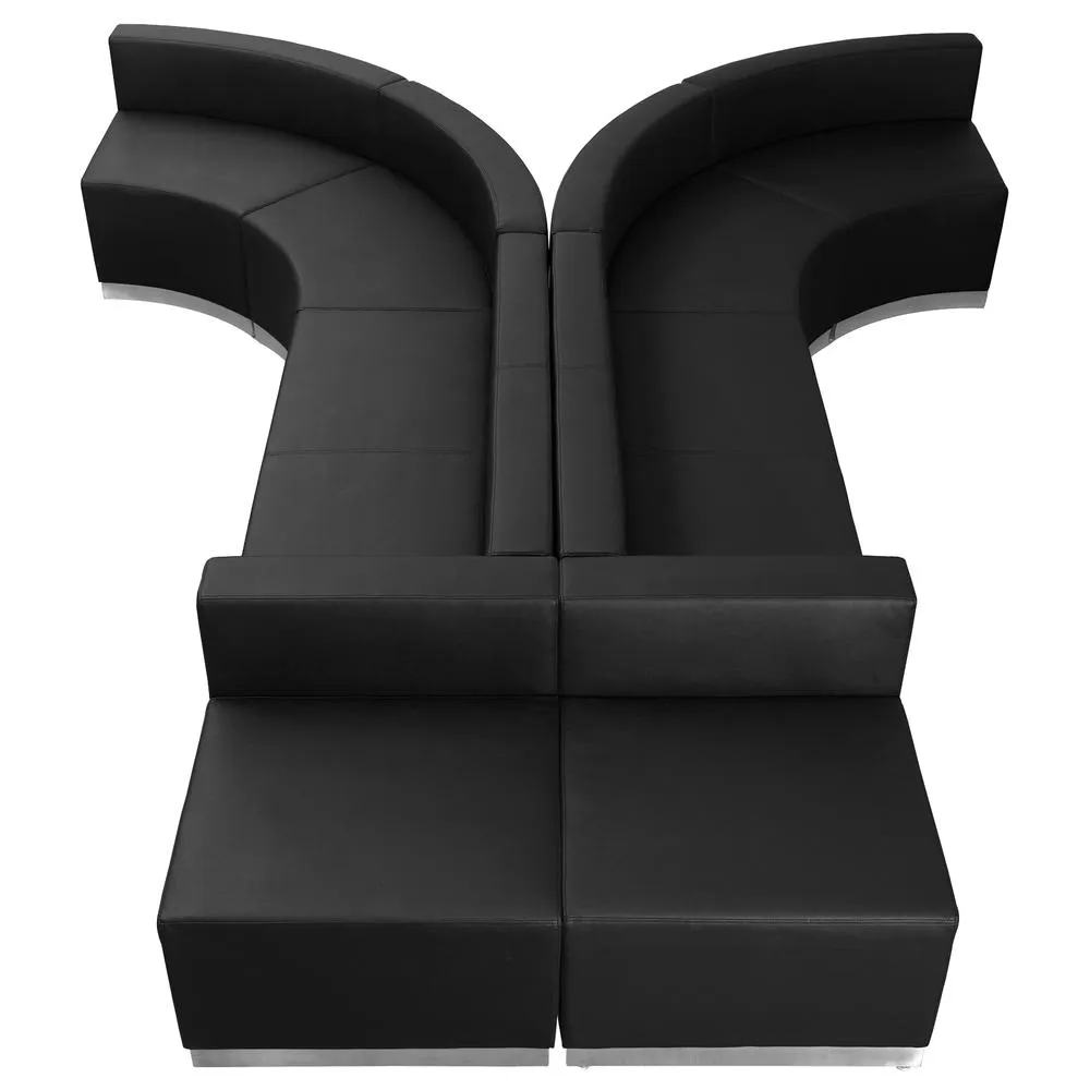 Luxury Modern Italian Large Black Leather Reception Sofa 8 Pieces
