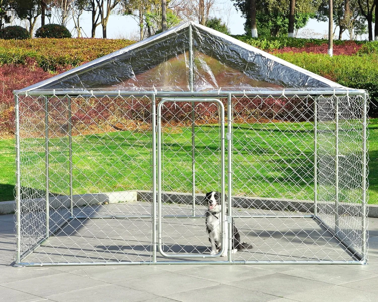 MAGIC UNION Large Dog Kennel Outdoor Heavy Duty Dog Cage, Anti-Rust Pens Fence with Waterproof UV-Resistant Cover and Secure Lock,118 x118 x 83 Inches (118 x118 x 83 Inches)