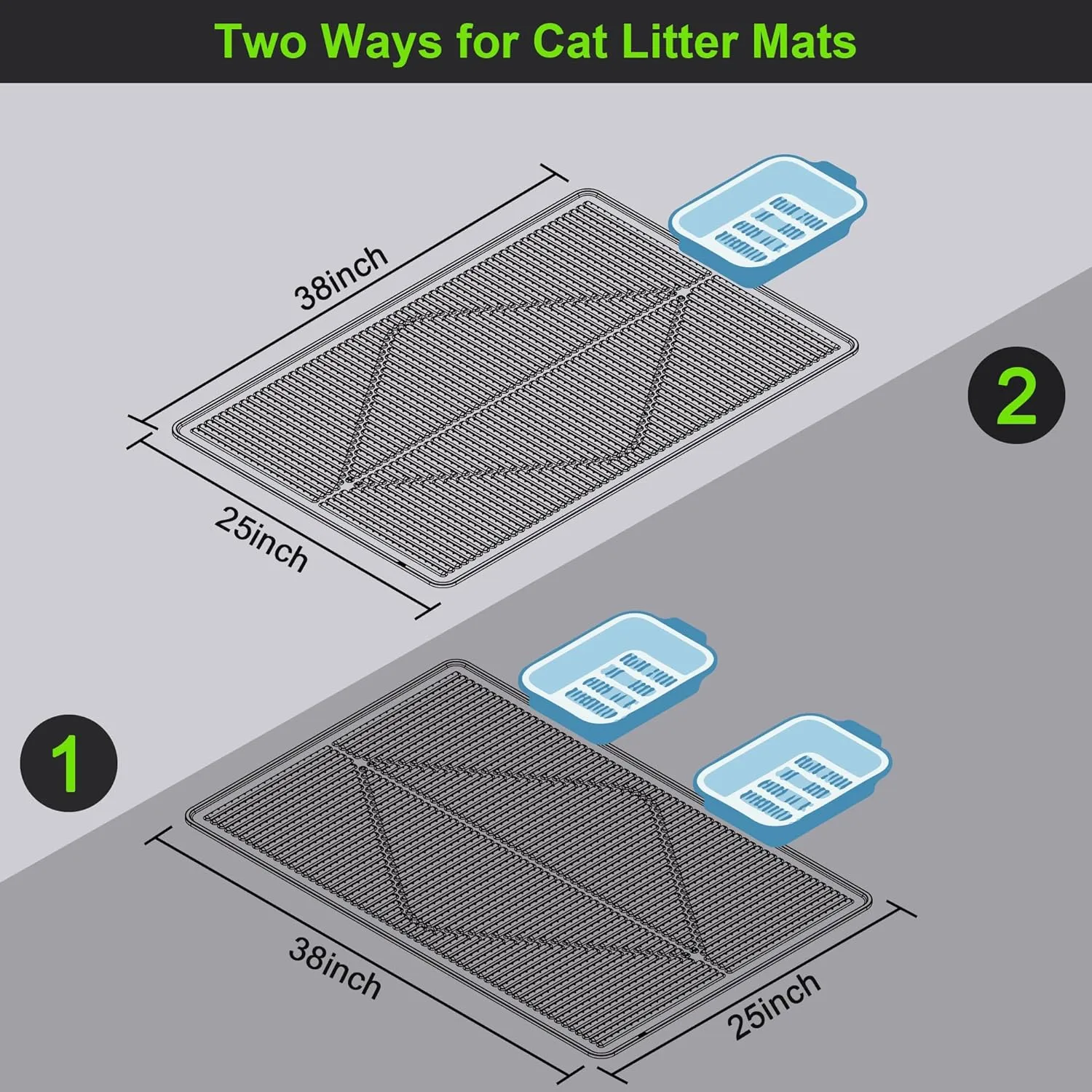 Mofason Cat Litter Mat XXL - Waterproof Kitty Litter Box mat for Floor - Extra Large Pet Trapping Litter Rug Pad - Silicone Cat Supplies & Accessories for Indoor Cats (38" x 25") -Grey