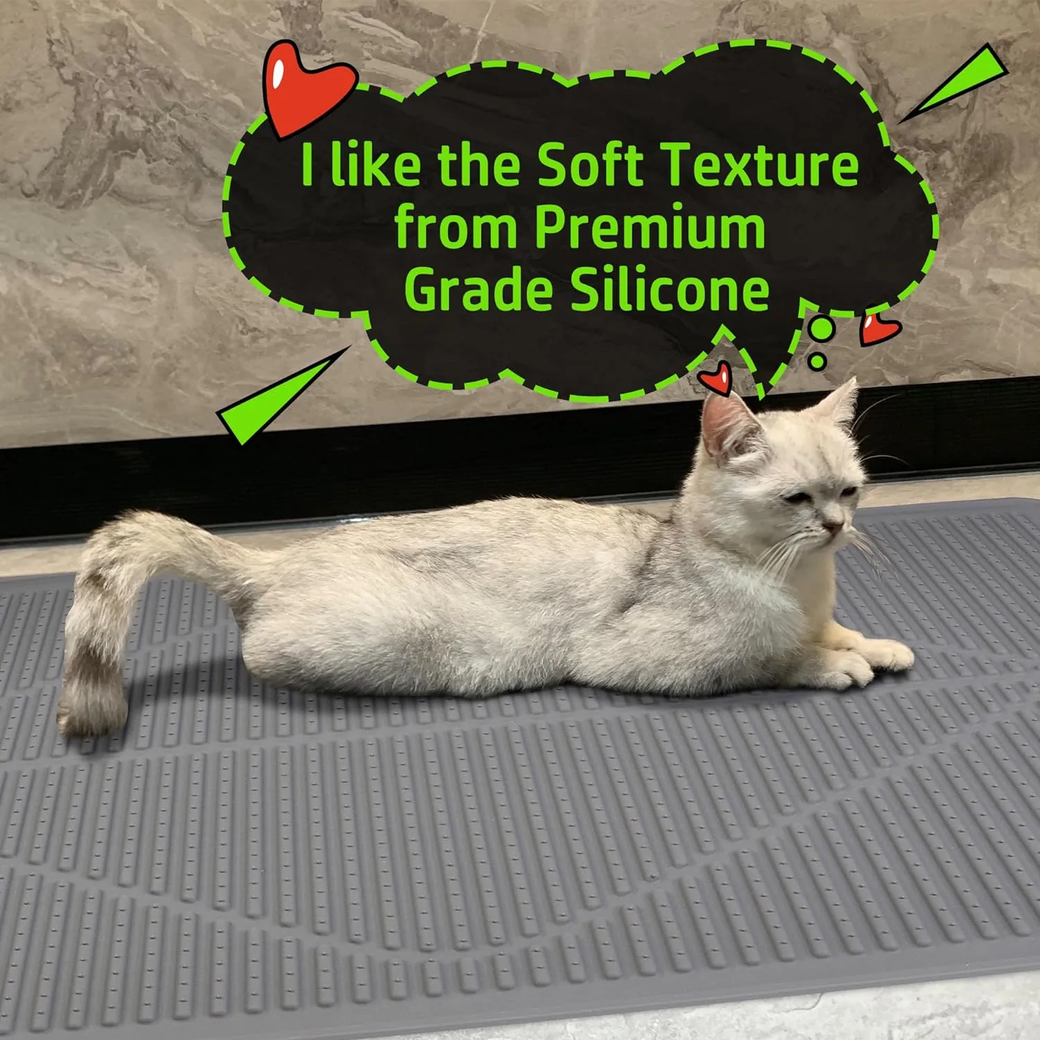 Mofason Cat Litter Mat XXL - Waterproof Kitty Litter Box mat for Floor - Extra Large Pet Trapping Litter Rug Pad - Silicone Cat Supplies & Accessories for Indoor Cats (38" x 25") -Grey