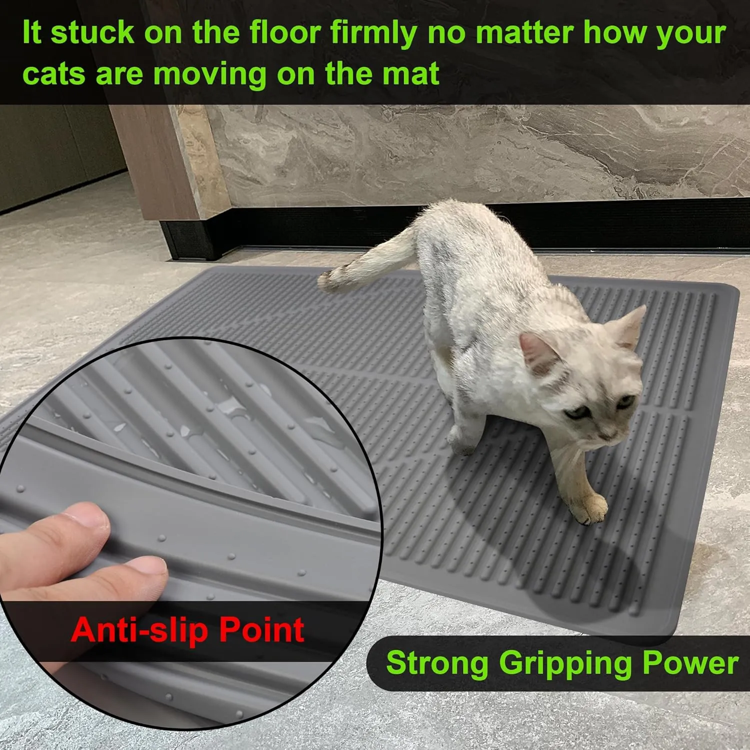 Mofason Cat Litter Mat XXL - Waterproof Kitty Litter Box mat for Floor - Extra Large Pet Trapping Litter Rug Pad - Silicone Cat Supplies & Accessories for Indoor Cats (38" x 25") -Grey