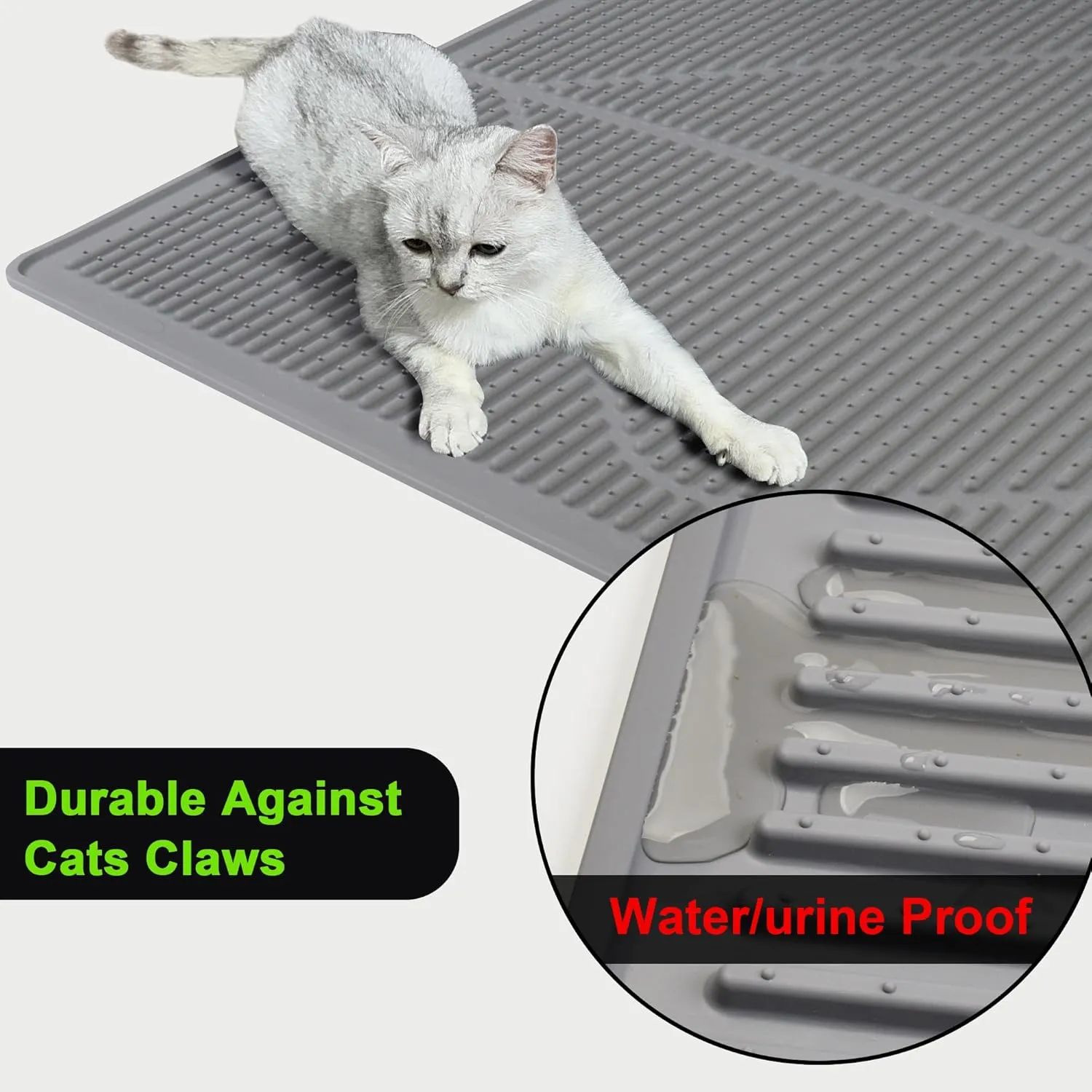 Mofason Cat Litter Mat XXL - Waterproof Kitty Litter Box mat for Floor - Extra Large Pet Trapping Litter Rug Pad - Silicone Cat Supplies & Accessories for Indoor Cats (38" x 25") -Grey