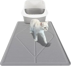 Mofason Cat Litter Mat XXL - Waterproof Kitty Litter Box mat for Floor - Extra Large Pet Trapping Litter Rug Pad - Silicone Cat Supplies & Accessories for Indoor Cats (38" x 25") -Grey