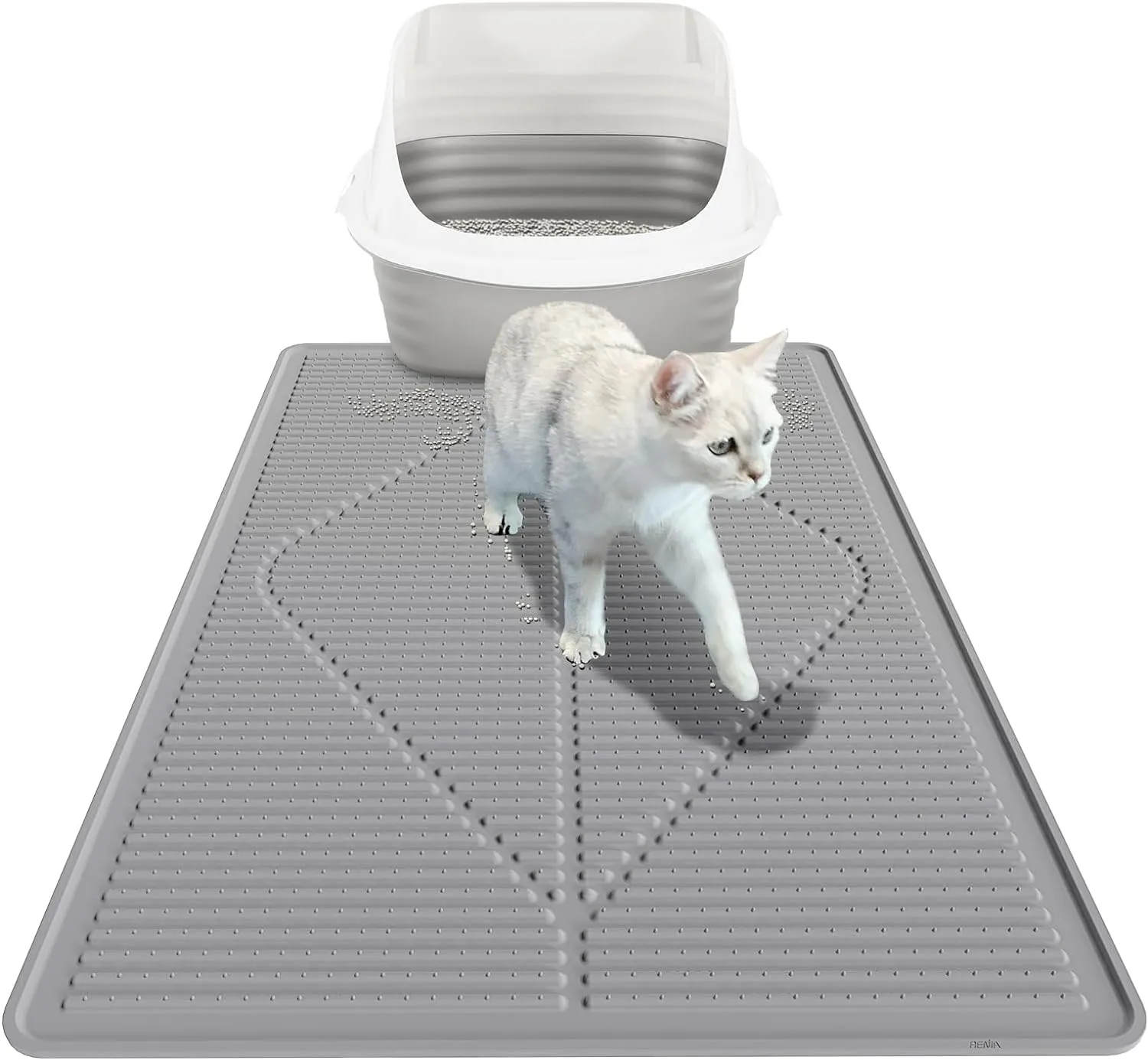 Mofason Cat Litter Mat XXL - Waterproof Kitty Litter Box mat for Floor - Extra Large Pet Trapping Litter Rug Pad - Silicone Cat Supplies & Accessories for Indoor Cats (38" x 25") -Grey