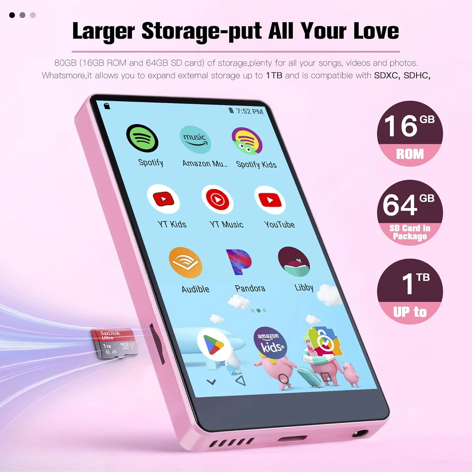 MP3 Player with Bluetooth and WiFi,MP3 MP4 Player for Kids with Spotify, YouTube, Audible, 4.0" HD Touch Screen Android Music Player with Parental Controls, 2000mAh