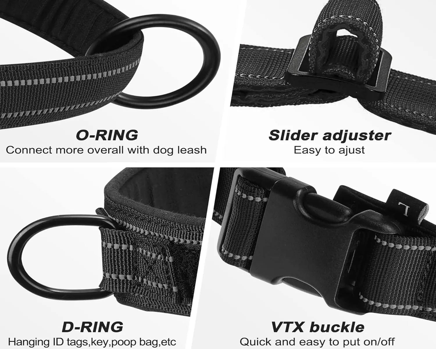 No Pull Dog Harness - Medium Large, Reflective, Escape Proof, Adjustable, Black