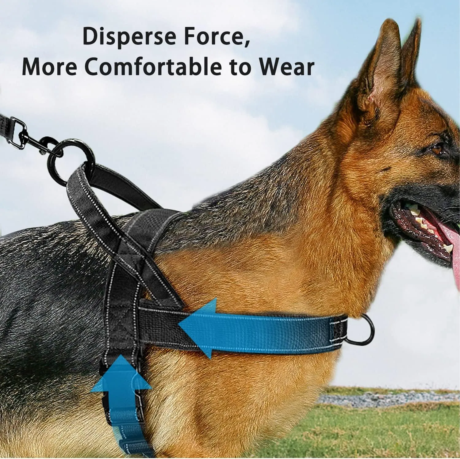 No Pull Dog Harness - Medium Large, Reflective, Escape Proof, Adjustable, Black