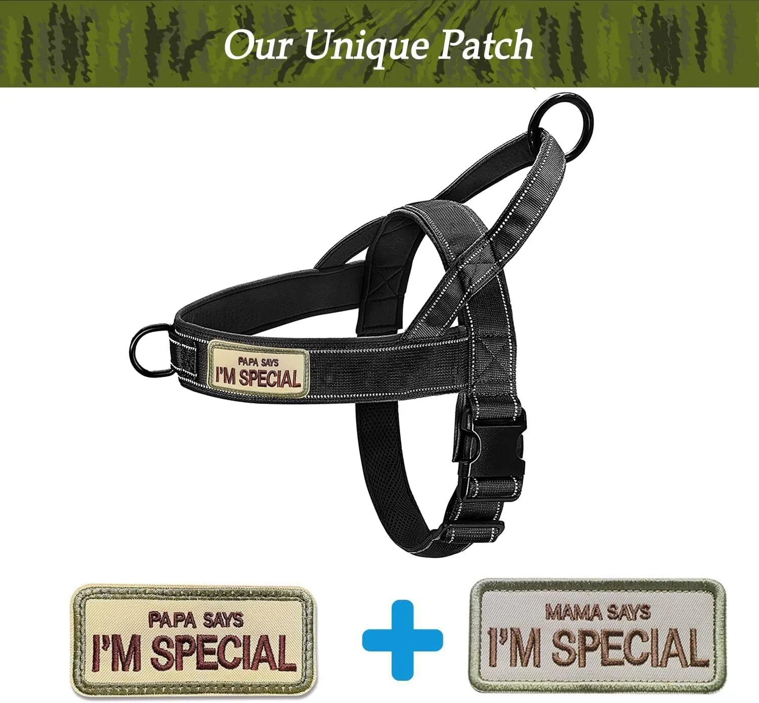 No Pull Dog Harness - Medium Large, Reflective, Escape Proof, Adjustable, Black