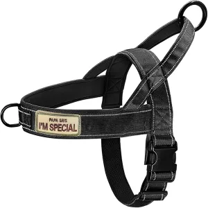 No Pull Dog Harness - Medium Large, Reflective, Escape Proof, Adjustable, Black