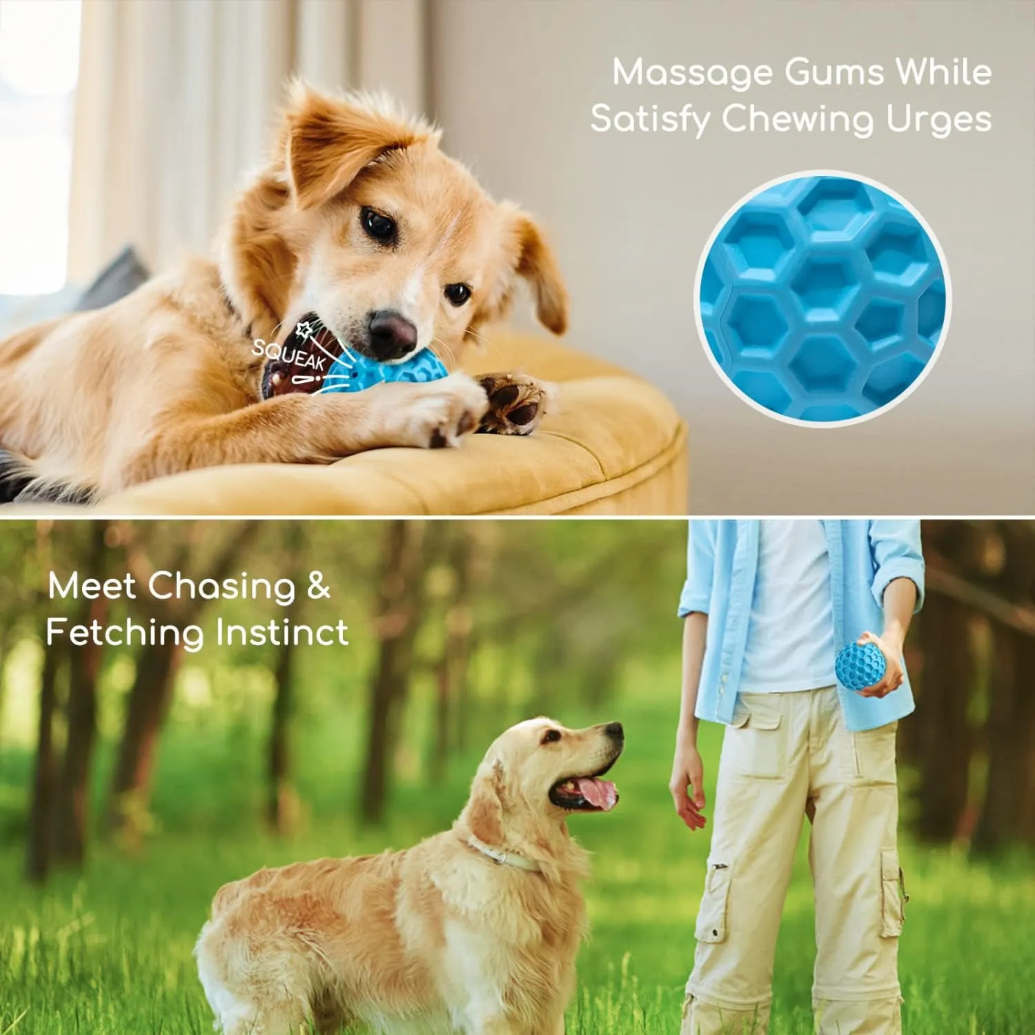 Nobleza Squeaky Dog Ball, Durable Bouncy Floatable Dog Balls for Chewing and Teeth Cleaning, Interactive Natural Rubber Lightweight Dog Toy Ball for Puppies and Small Dogs, 2.15 in, Blue