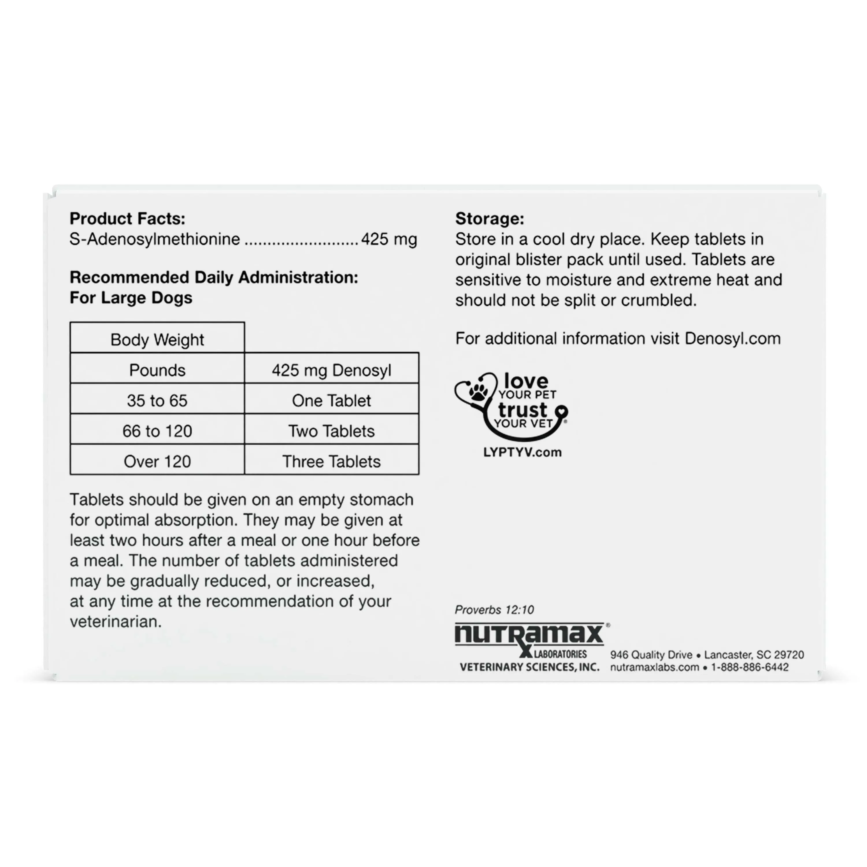Nutramax Denosyl Liver and Brain Health Supplement for Large Dogs, With S-Adenosylmethionine (SAMe)