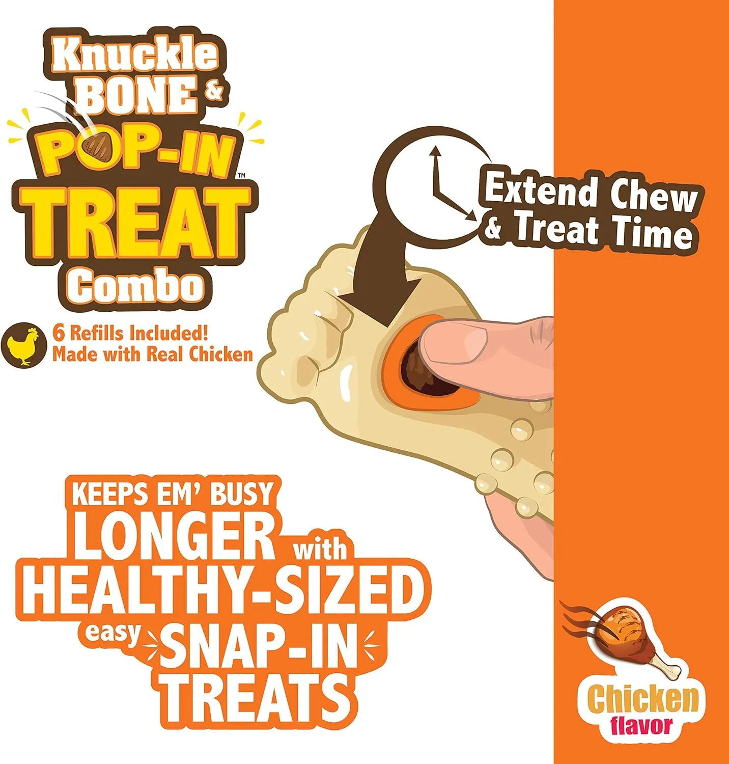 Nylabone Pop-In Treat-Toy Refill Chews, All-Natural Dog Treats for Treat Dispensing Toys, Chicken Flavor, 30 Count