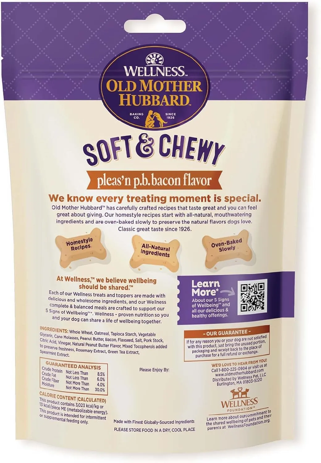 Old Mother Hubbard Wellness Soft & Chewy Pleas'n P.B. Bacon Dog Biscuits, Natural, Training Treats, Peanut Butter & Bacon Flavor, Mini Size, (8 Ounce Bag)