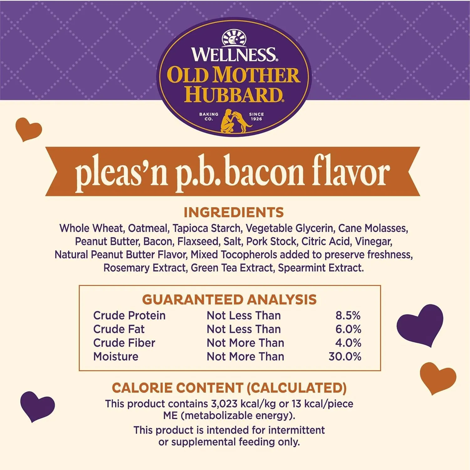 Old Mother Hubbard Wellness Soft & Chewy Pleas'n P.B. Bacon Dog Biscuits, Natural, Training Treats, Peanut Butter & Bacon Flavor, Mini Size, (8 Ounce Bag)