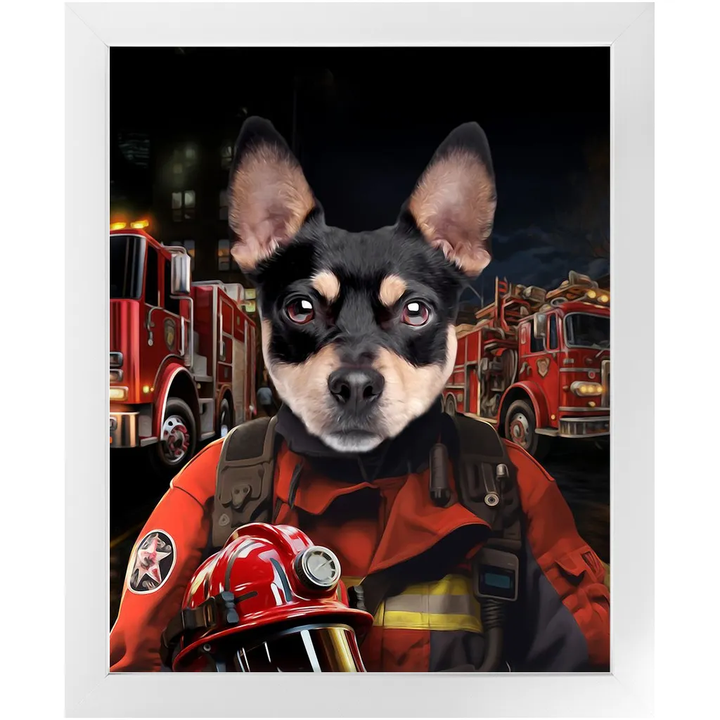 ON FIRE - Firefighter Inspired Custom Pet Portrait Framed Satin Paper Print