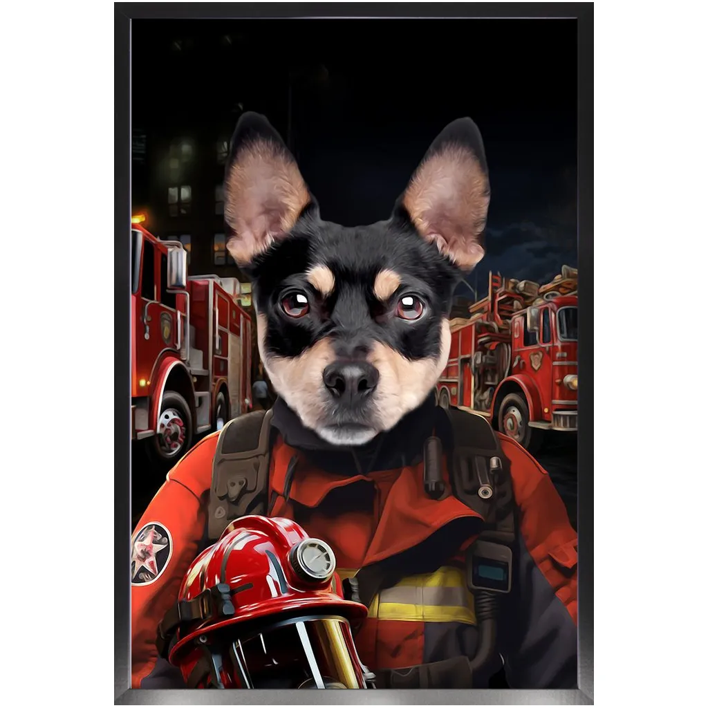 ON FIRE - Firefighter Inspired Custom Pet Portrait Framed Satin Paper Print