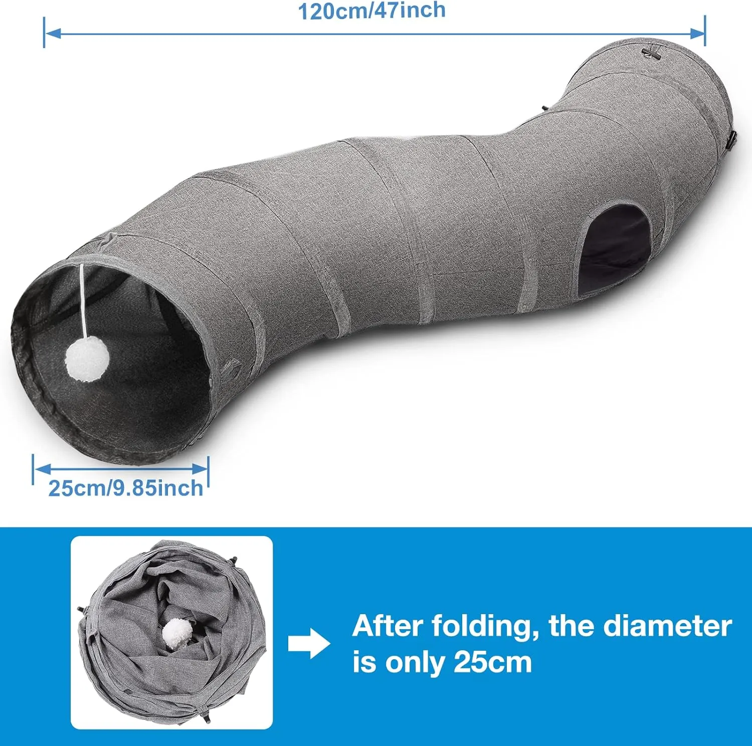 Ownpets Cat Tunnel Sturdy Oxford Fabric Cat Tunnel Toy, S-Shape Collapsible Cat Tunnels for Indoor Cats,Interactive Peek Hole Pet Tunnel Tube with Cat Wand Toy