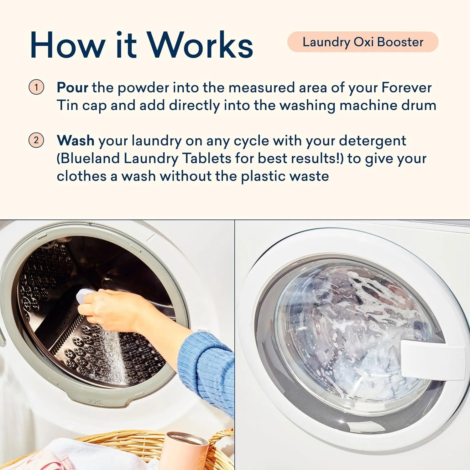 Oxi Laundry Booster Powder Starter Set - Plastic-Free & Eco Friendly Oxy Cleaner - Plant Based Stain Remover - Clear Skies Scented - 17.6Oz, 25 Loads