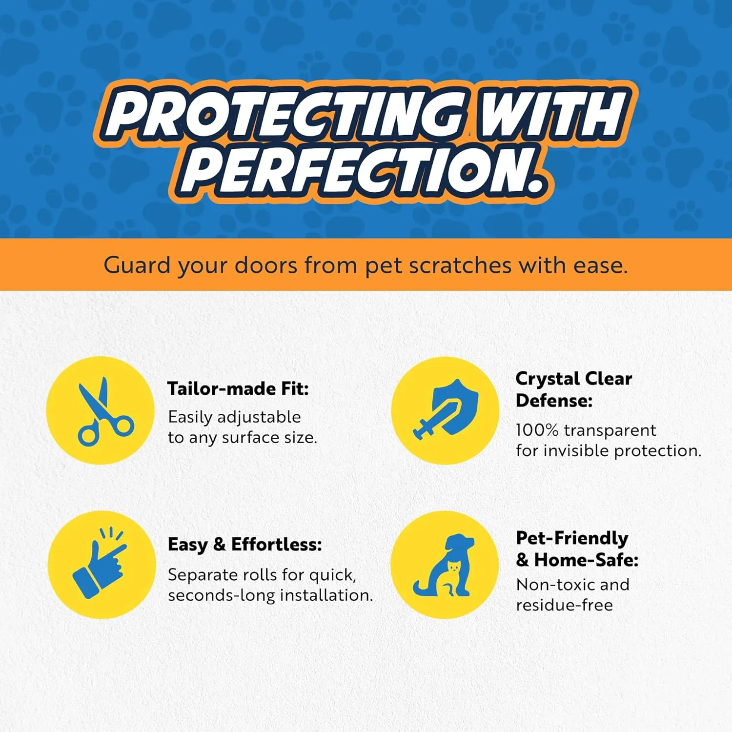 Panther Armor 4-Roll Door Protector from Dog & Cats Scratching - Anti Scratch Door Guards - Cat Scratch Door Frame Protector - Clear - 40" x 8.2"