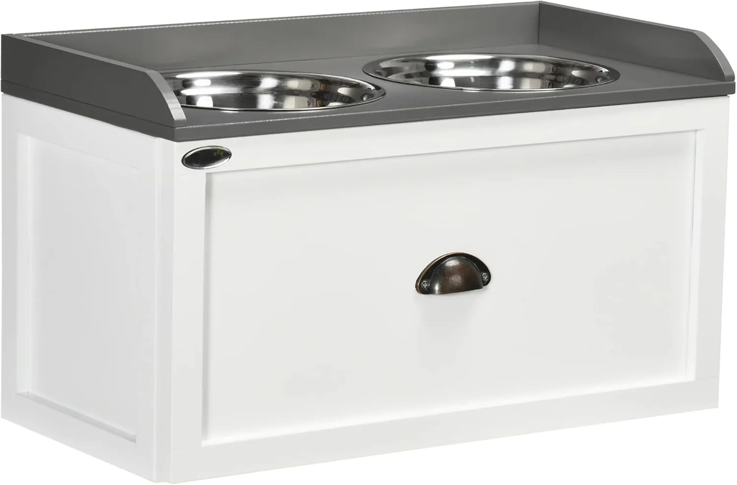 PawHut Large Elevated Dog Bowls with Storage Drawer Containing 21L Capacity, Raised Pet Feeding Station 2 Stainless Steel Grey,White